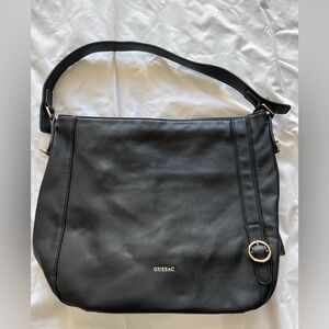 Gussaci Black Leather Shoulder Bag with Gold Accents